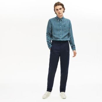 Lacoste Pleat-Front Twill Chinos Pánské - Chino Kalhoty Tmavě Blankyt Blankyt | CZ-7JTxvo